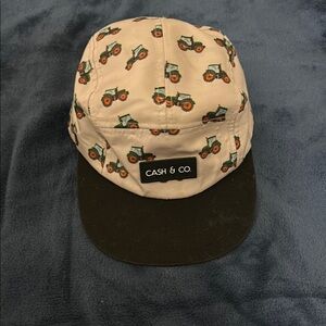 Kids Tractor Print Cap - Beige and Black